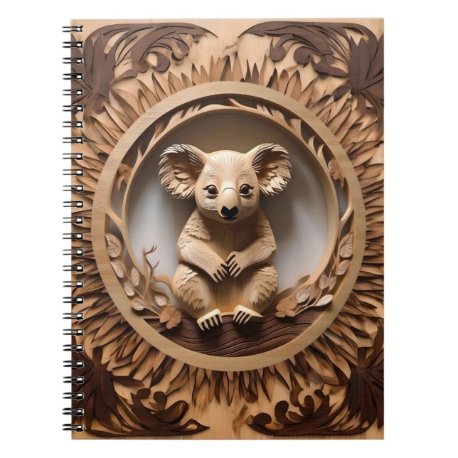 Australian Tree Hugger: Koala Bear Wood Print Notebook (Front)