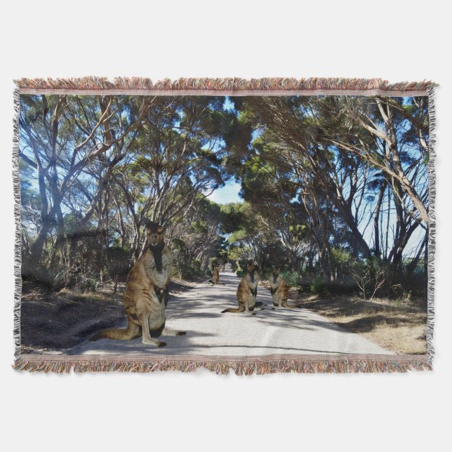 Australian Wallaby Family On Kangaroo Island, Throw Blanket (Front)