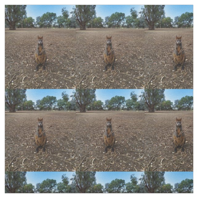 Australian Wallaby Holding A Stick,  Fabric (Swatch)