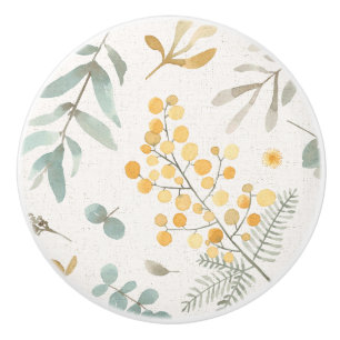 Australian wattle and eucalyptus watercolor floral ceramic knob