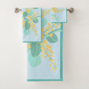 Australian Wattle blossoms green and gold Bath Towel Set