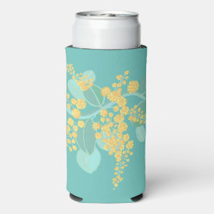 Australian wattle blossoms seltzer can cooler