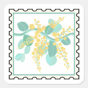 Australian wattle blossoms stamp art square sticker