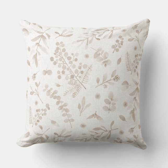 Australian wattle eucalyptus leaves beige cushion (Front)