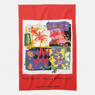 Australian WILDFLOWERS - Floral Celebration -Red Tea Towel