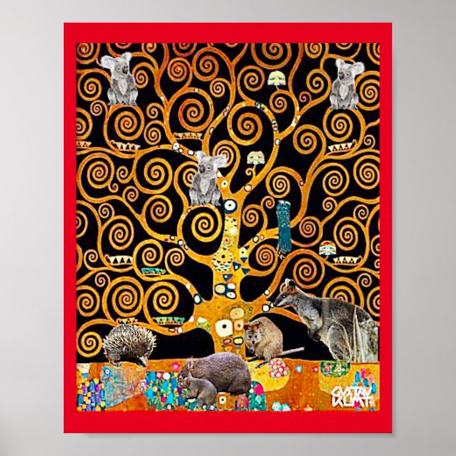 Australian Wildlife in Tree of Life, Klimt parody, Poster (Front)