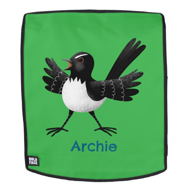 Australian Willie Wagtail cartoon personalised Backpack (Removable Face)
