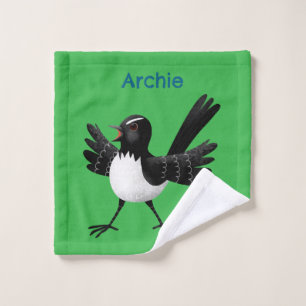 Australian Willie Wagtail cartoon personalised Bath Towel Set