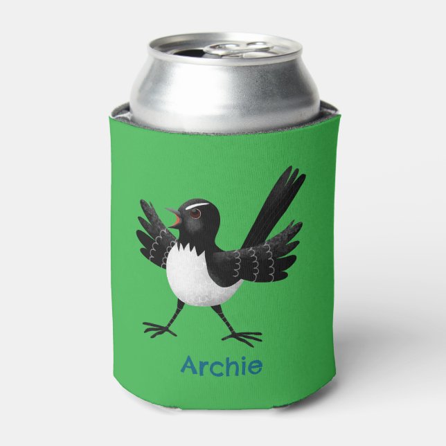 Australian Willie Wagtail cartoon personalised Can Cooler (Can Front)