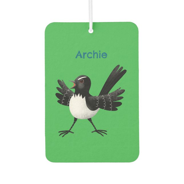 Australian Willie Wagtail cartoon personalised Car Air Freshener (Front)