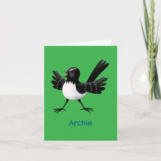 Australian Willie Wagtail cartoon personalised Card (Front)