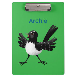 Australian Willie Wagtail cartoon personalised Clipboard