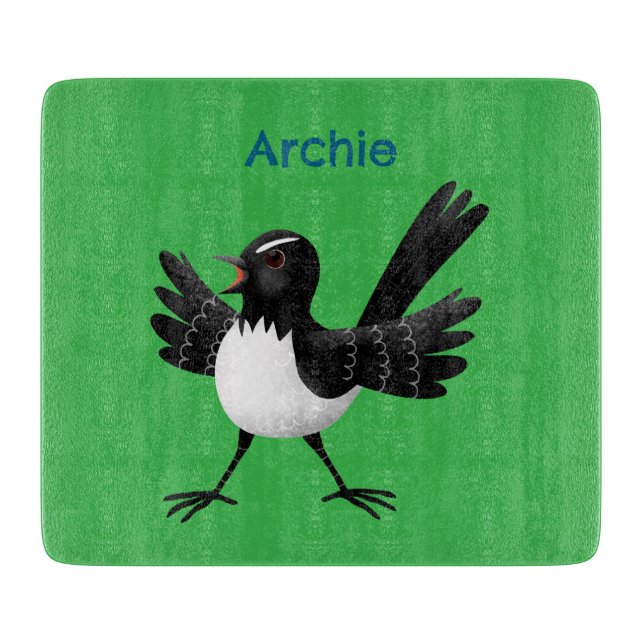 Australian Willie Wagtail cartoon personalised Cutting Board (Front)