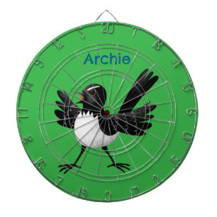 Australian Willie Wagtail cartoon personalised Dartboard