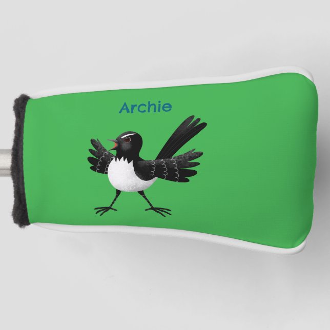 Australian Willie Wagtail cartoon personalised Golf Head Cover (Front)