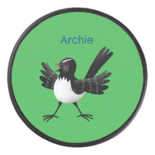 Australian Willie Wagtail cartoon personalised Hockey Puck
