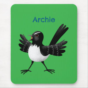 Australian Willie Wagtail cartoon personalised Mouse Mat
