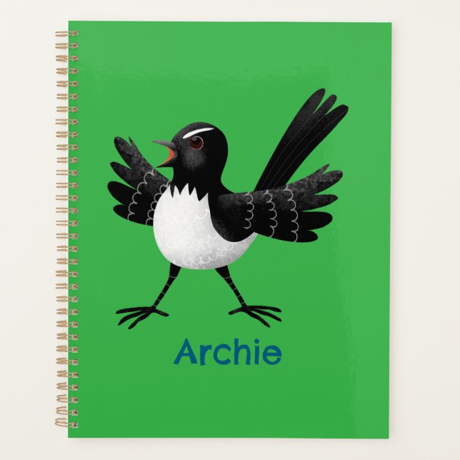 Australian Willie Wagtail cartoon personalised Planner (Front)