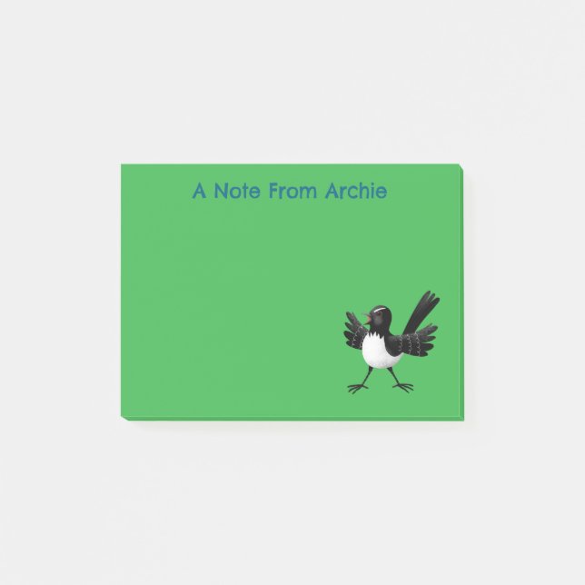 Australian Willie Wagtail cartoon personalised Post-it Notes (Front)