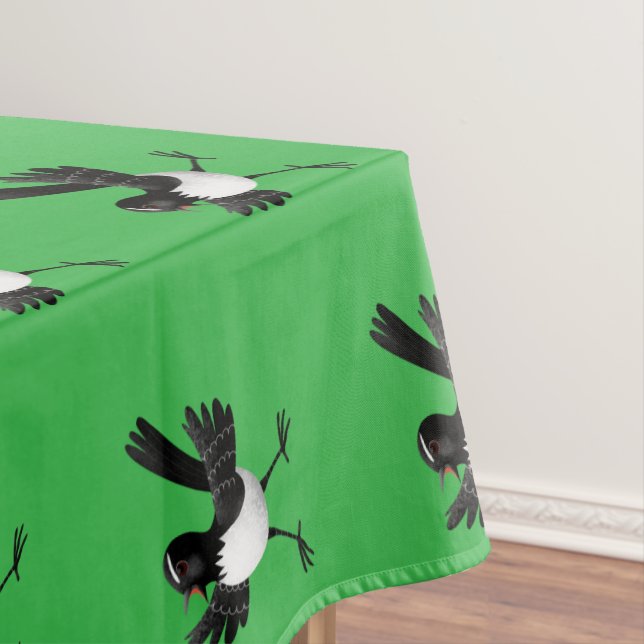 Australian Willie Wagtail cartoon personalised Tablecloth (In Situ)