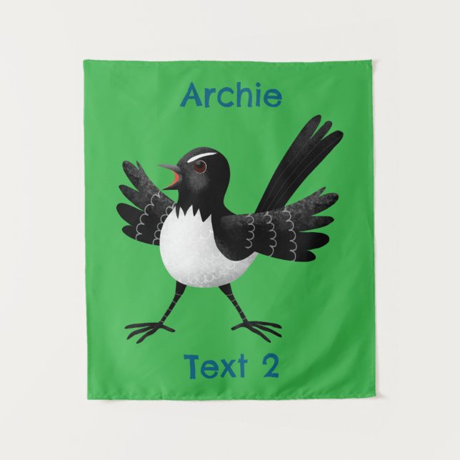 Australian Willie Wagtail cartoon personalised Tapestry (Front)