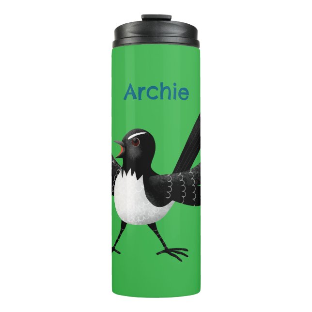 Australian Willie Wagtail cartoon personalised Thermal Tumbler (Front)
