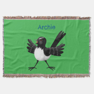 Australian Willie Wagtail cartoon personalised Throw Blanket