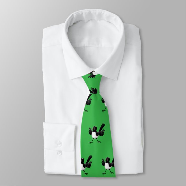Australian Willie Wagtail cartoon personalised Tie (Tied)