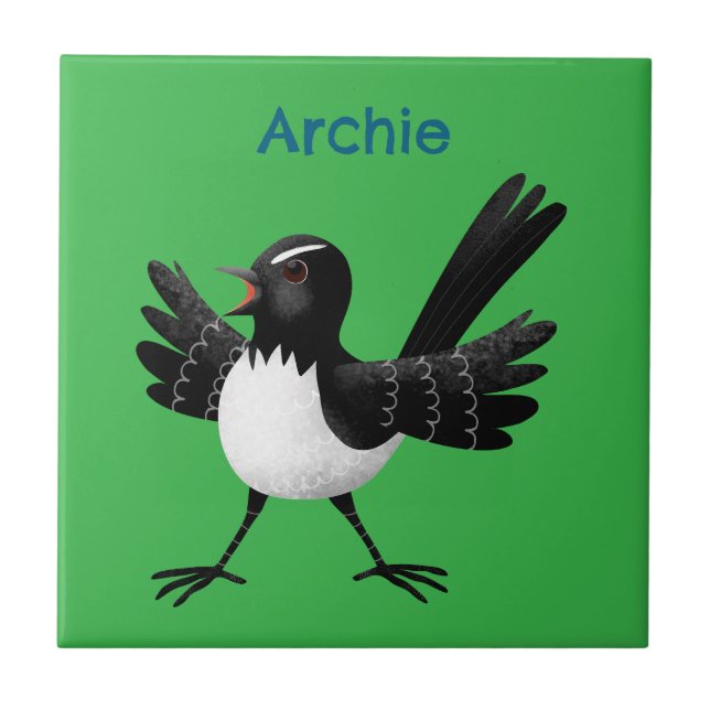 Australian Willie Wagtail cartoon personalised Tile (Front)