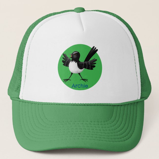 Australian Willie Wagtail cartoon personalised Trucker Hat (Front)