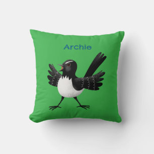 Australian Willie Wagtail cartoon personalized Cushion