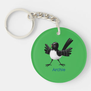 Australian Willie Wagtail cartoon personalized Key Ring