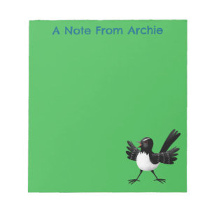 Australian Willie Wagtail cartoon personalized Notepad