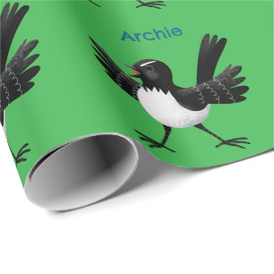 Australian Willie Wagtail cartoon personalized Wrapping Paper