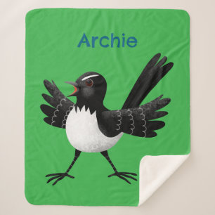 Australian Willie Wagtail cartoon Sherpa Blanket