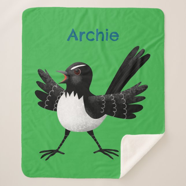 Australian Willie Wagtail cartoon Sherpa Blanket (Front)