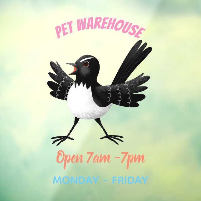 Australian Willie Wagtail cartoon Window Cling (Sheet 3)