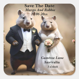 Australian Wombat Wedding Save The Date, Square Sticker