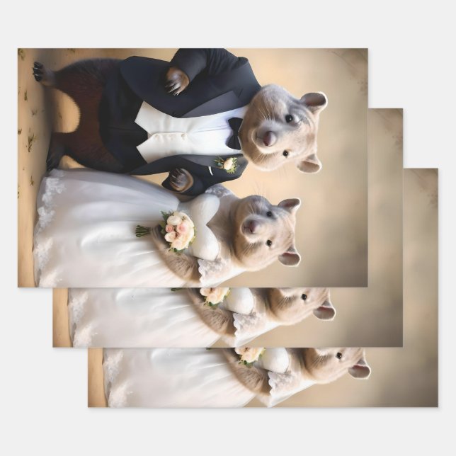Australian Wombat Wedding,  Wrapping Paper Sheet (Set)
