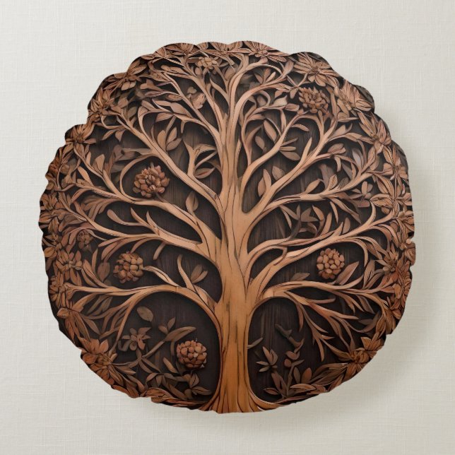 Australian Woodlands: 3D Warah Tree Wood Print, Round Cushion (Front)