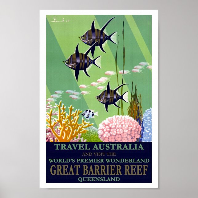Australia's Great Barrier Reef Queensland Vintage  Poster (Front)