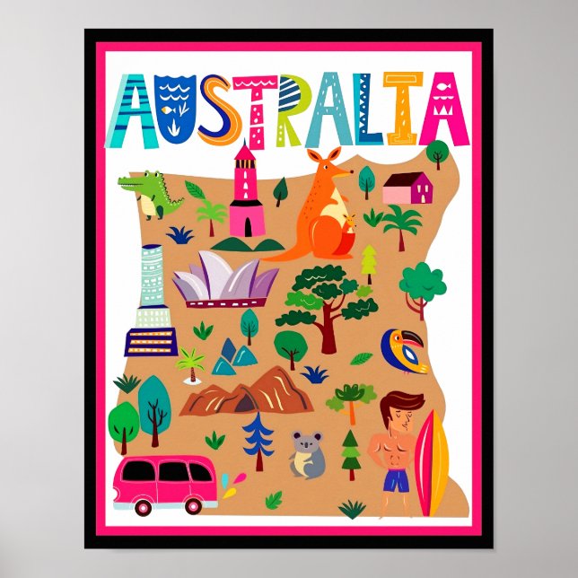 Australia's Iconic Landmarks & Wildlife Poster (Front)