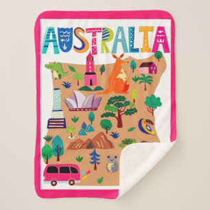 Australia's Iconic Landmarks & Wildlife Poster Sherpa Blanket