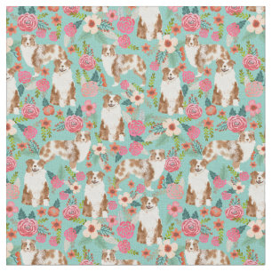 Austrarlian Shepherd red merle vintage florals Fabric