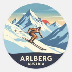 Austria Arlberg Skier Skiing Classic Round Sticker