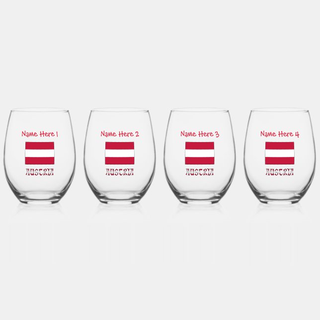 Austria Austrian Flag Red Personalisation Stemless Wine Glass (Front)