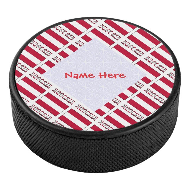 Austria Austrian Flag Tiled Red Personalised  Hockey Puck (3/4)