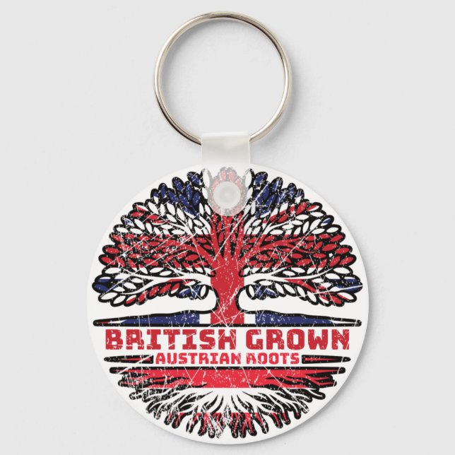 Austria Austrian Uk United Kingdom British Tree Key Ring (Front)
