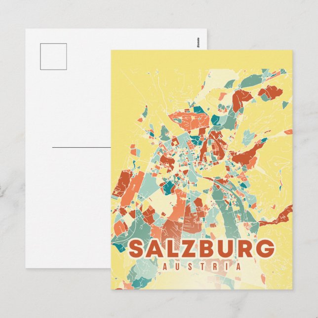 Austria capital salzburg map  holiday postcard (Front/Back)