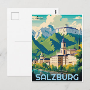 Austria capital salzburg skyline postcard